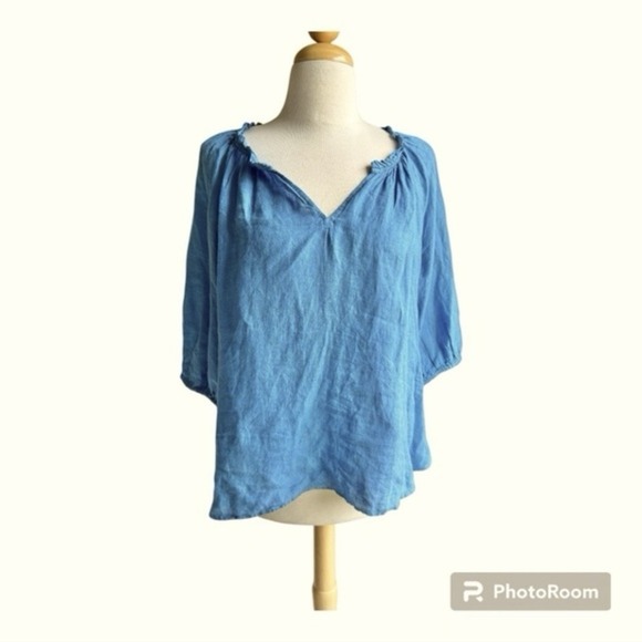 J. Jill Tops - J Jill love linen Blue V-Neck half sleeve Blouse medium